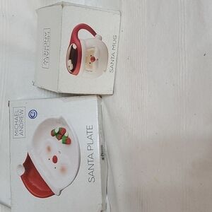 Michael Andrew Santa Mug And Plate Set Ceramic Boxed Christmas EUC Look Unused